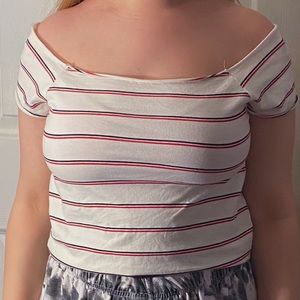 striped off the shoulder shirt